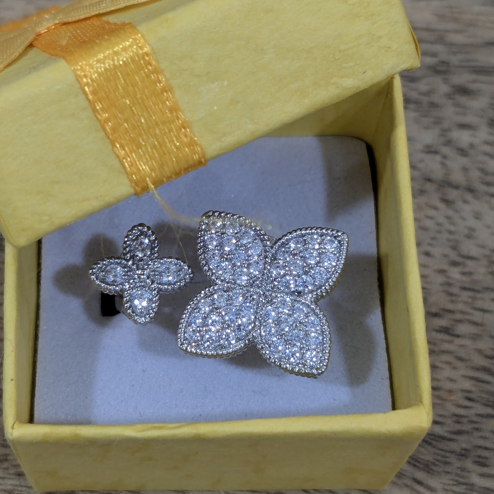 🆕 Alhambra Silver Plated Genuine Cubic Zirconias Open Ring